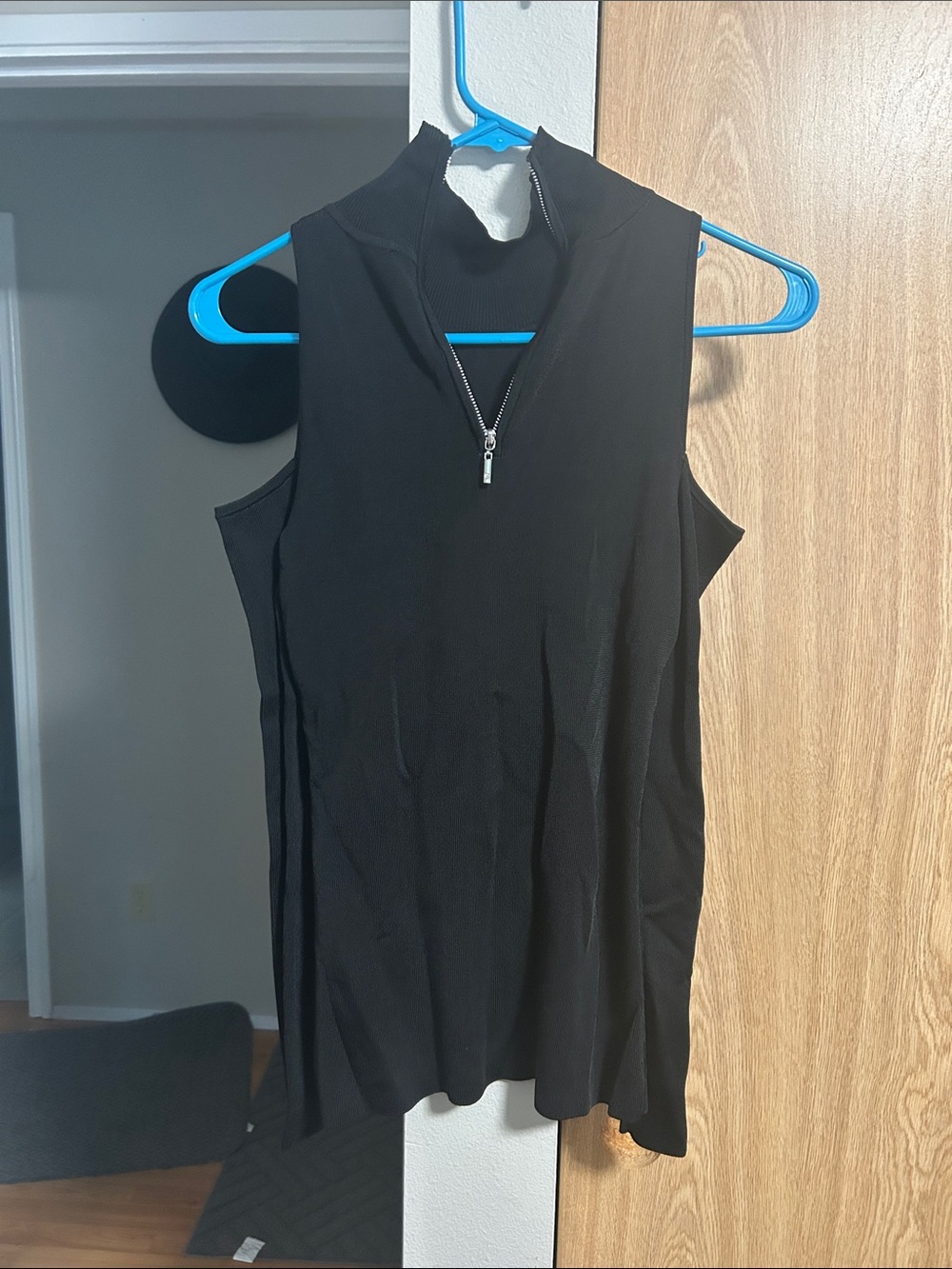White House Black Market Black Zip-Neck Sleeveless Tank